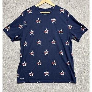 Nike Mens Shirt XL Blue Graphic Dri Fit Pullover Swoosh Star Logo Double Sided